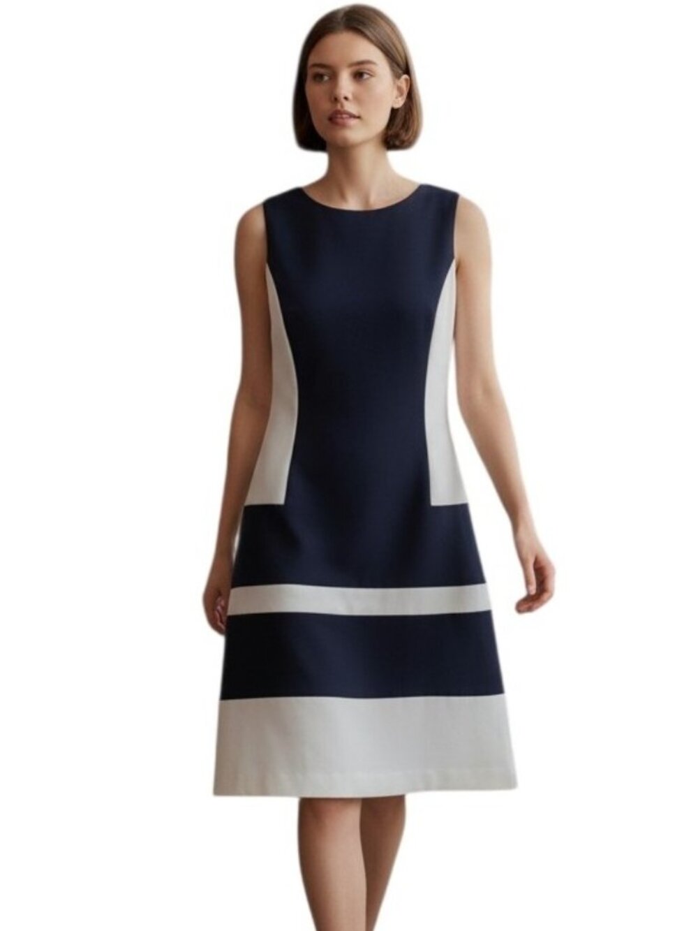 Ralph Lauren Chic Navy & White Colorblock A-Line Dress, Size 8